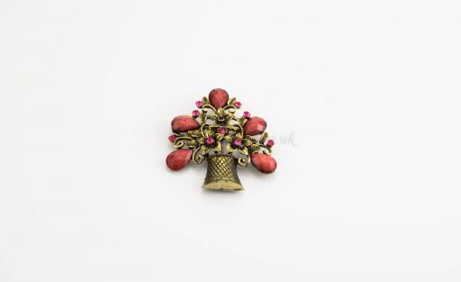 Antique Flower Hijab Brooch - Red - Hidden Pearls