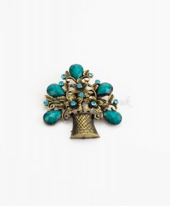 Antique Flower Hijab Brooch - Blue - Hidden Pearls