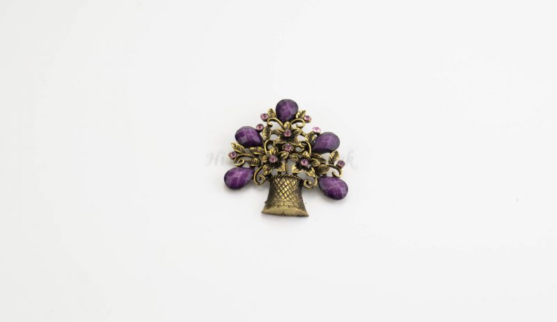 Antique Flower Hijab Brooch - Purple - Hidden Pearls