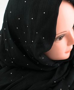 Deluxe Diamante Silk Hijab - Black 2 - Hidden Pearls