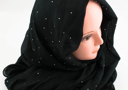 Deluxe Diamante Silk Hijab - Black 2 - Hidden Pearls