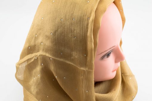 Deluxe Diamante Silk Hijab - Deep Gold - Hidden Pearls