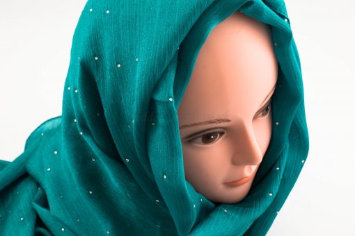 Deluxe Diamante Silk Hijab - Deep Turquoise 2 - Hidden Pearls