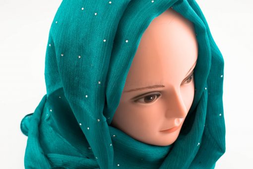 Deluxe Diamante Silk Hijab - Deep Turquoise 3 - Hidden Pearls