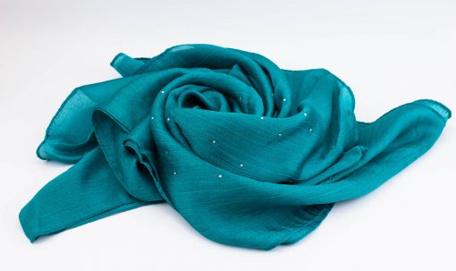 Deluxe Diamante Silk Hijab - Deep Turquoise - Hidden Pearls