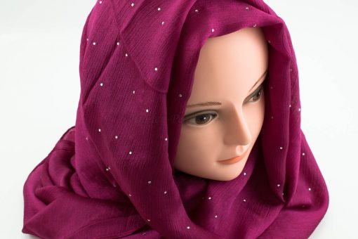 Deluxe Diamante Silk Hijab - Fuschia 2 - Hidden Pearls