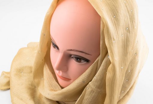 Deluxe Diamante Silk Hijab - Gold - Hidden Pearls