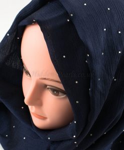 Deluxe Diamante Silk Hijab - Midnight Blue 2 - Hidden Pearls