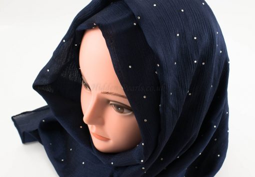 Deluxe Diamante Silk Hijab - Midnight Blue 2 - Hidden Pearls