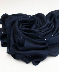 Deluxe Diamante Silk Hijab - Midnight Blue - Hidden Pearls