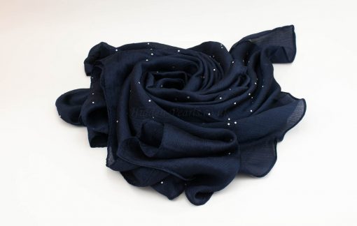 Deluxe Diamante Silk Hijab - Midnight Blue - Hidden Pearls