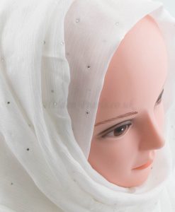 Deluxe Diamante Silk Hijab - White - Hidden Pearls