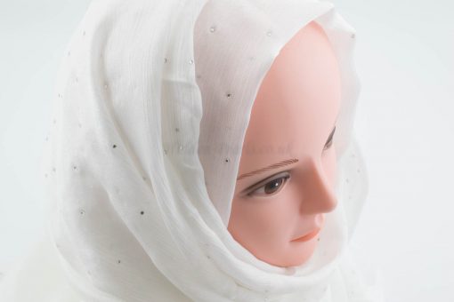 Deluxe Diamante Silk Hijab - White - Hidden Pearls