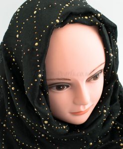 Deluxe Pearl ;Gems Wedding Hijab - Black - Hidden Pearls