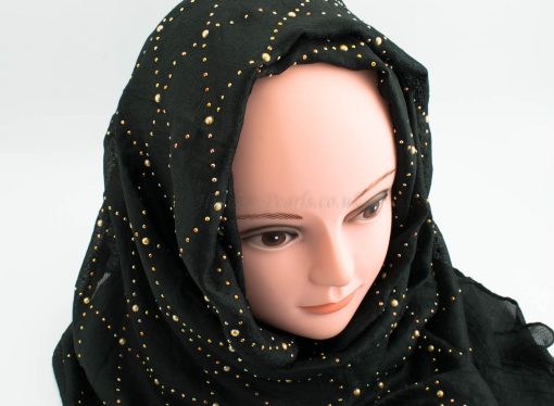 Deluxe Pearl ;Gems Wedding Hijab - Black - Hidden Pearls