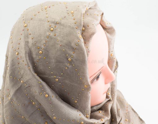 Deluxe Pearl & Gems Wedding Hijab - Champagne - Hidden Pearls