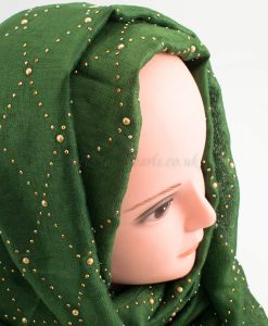 Deluxe Pearl & Gems Wedding Hijab - Emerald - Hidden Pearls