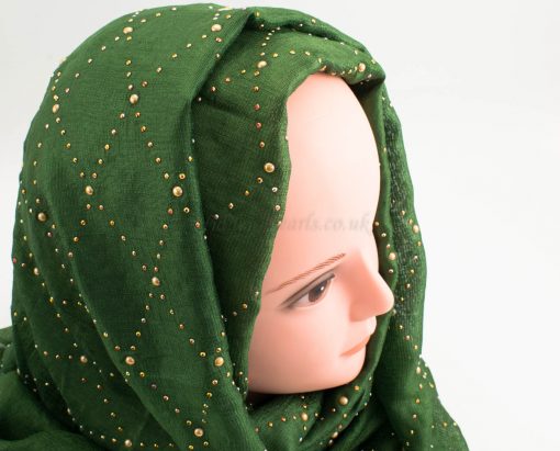 Deluxe Pearl & Gems Wedding Hijab - Emerald - Hidden Pearls