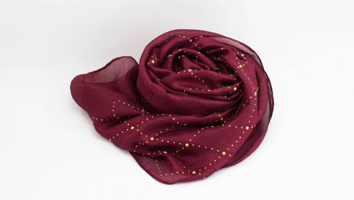 Deluxe Pearl & Gems Wedding Hijab - Garnet 2 - Hidden Pearls