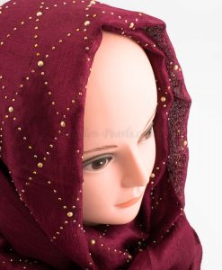 Deluxe Pearl & Gems Wedding Hijab - Garnet - Hidden Pearls