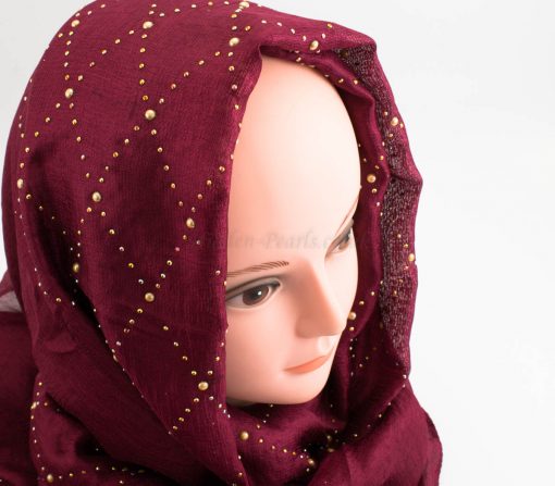 Deluxe Pearl & Gems Wedding Hijab - Garnet - Hidden Pearls