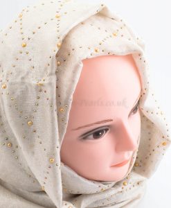 Deluxe Pearl & Gems Wedding Hijab - Ivory Gold - Hidden Pearls