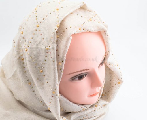 Deluxe Pearl & Gems Wedding Hijab - Ivory Gold - Hidden Pearls