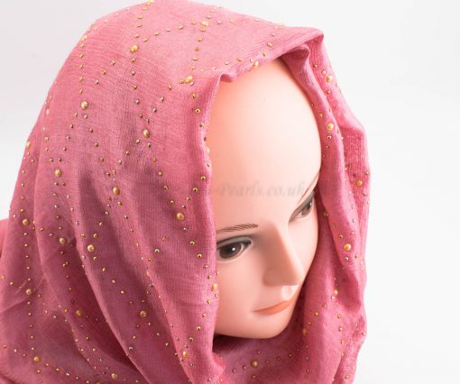 Deluxe Pearl & Gems Wedding Hijab - Rose - Hidden Pearls