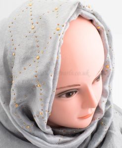 Deluxe Pearl & Gems Wedding Hijab - Silver - Hidden Pearls