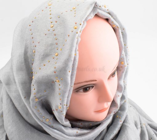 Deluxe Pearl & Gems Wedding Hijab - Silver - Hidden Pearls