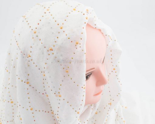 Deluxe Pearl & Gems Wedding Hijab - White - Hidden Pearls