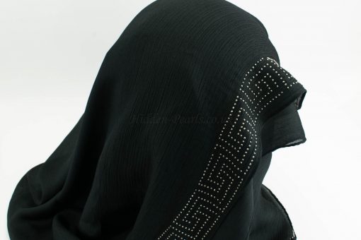 Deluxe Silk Gem Border Hijab - Black Border - Hidden Pearls