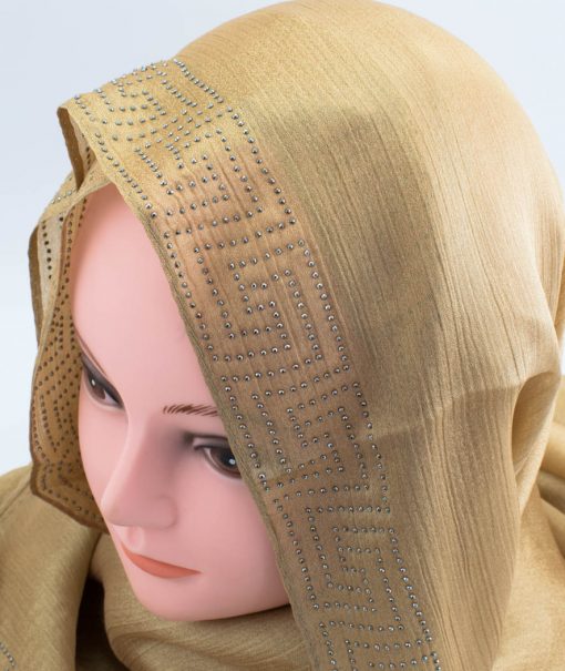 Deluxe Silk Gem Border Hijab - Deep Gold 2 - Hidden Pearls