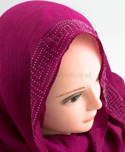 Deluxe Silk Gem Border Hijab - Fuschia 2 - Hidden Pearls