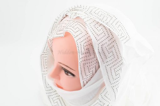 Deluxe Silk Gem Border Hijab - White - Hidden Pearls