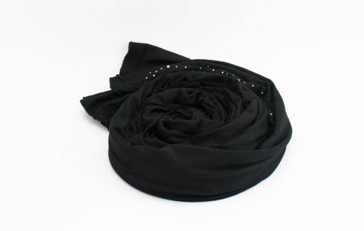 Diamante Jersey Hijab - Black 2 - Hidden Pearls