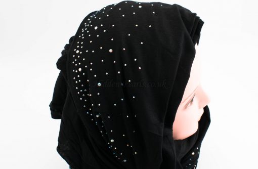 Diamante Jersey Hijab - Black - Hidden Pearls