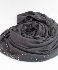 Diamante Jersey Hijab - Charcoal 2- Hidden Pearls