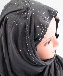 Diamante Jersey Hijab - Charcoal 3 - Hidden Pearls