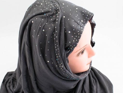 Diamante Jersey Hijab - Charcoal 3 - Hidden Pearls