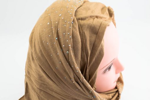Diamante Jersey Hijab - Coffee - Hidden Pearls