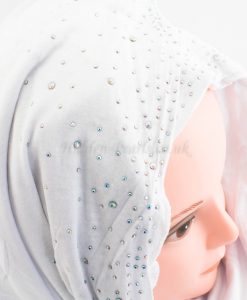 Diamante Jersey Hijab - White - Hidden Pearls