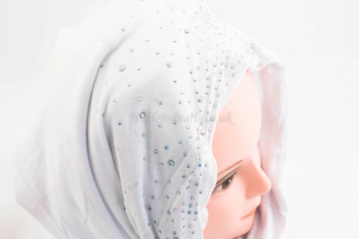 Diamante Jersey Hijab - White - Hidden Pearls