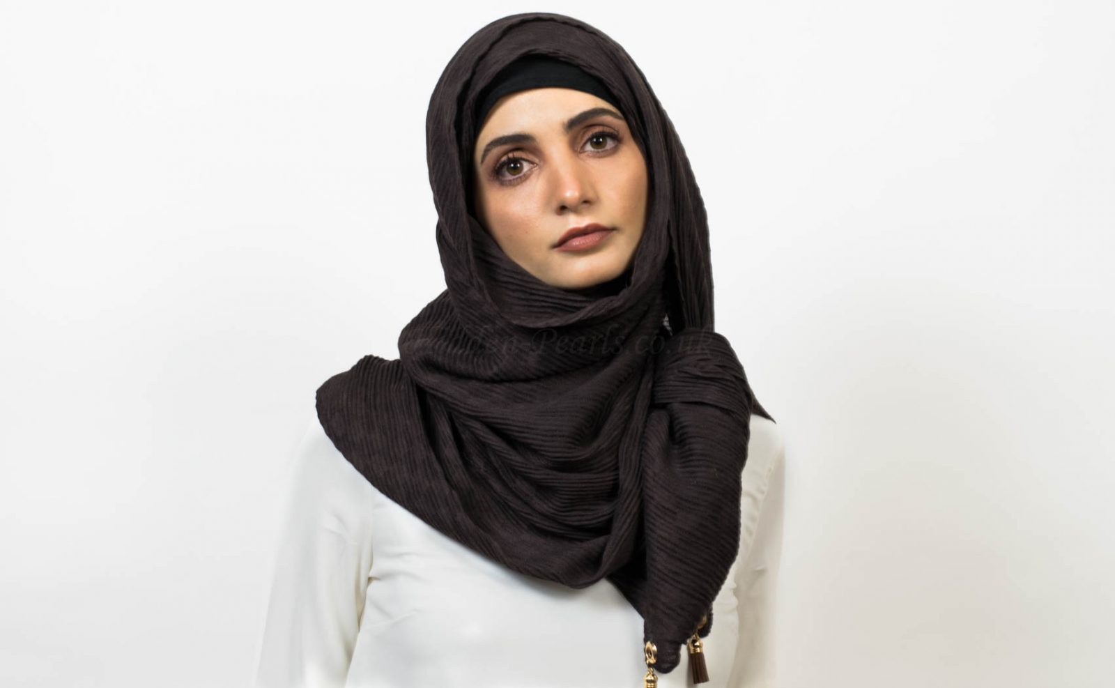 Leather Tassel Hijab - Chocolate - Hidden Pearls