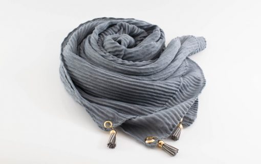 Leather Tassel Hijab Light Grey