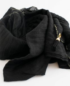 Border Leather Tassel Hijab - Hidden Pearls - Black