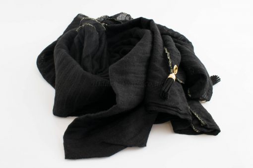 Border Leather Tassel Hijab - Hidden Pearls - Black