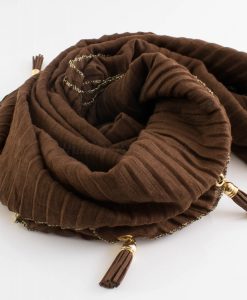 Border Leather Tassel Hijab - Hidden Pearls - Chocolate