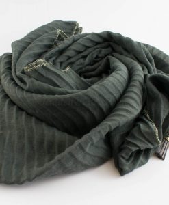 Border Leather Tassel Hijab - Hidden Pearls - Dark Grey