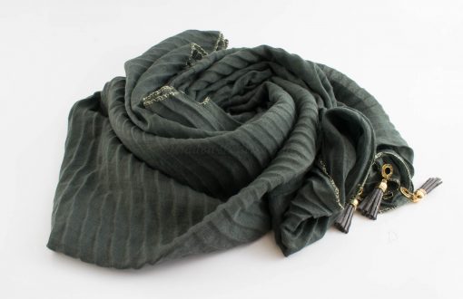 Border Leather Tassel Hijab - Hidden Pearls - Dark Grey